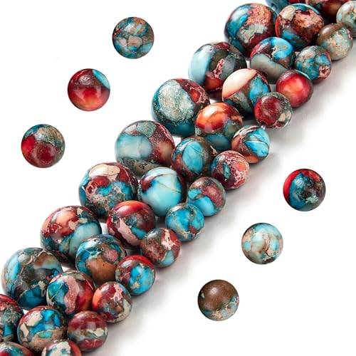 Natürliche Edelsteinperlen zur Schmuckherstellung, 10 mm, blau-rot, imperialer Jaspis, poliert, rund, echte Steinperlen für Armband, Halskette von DFJMASFKOL