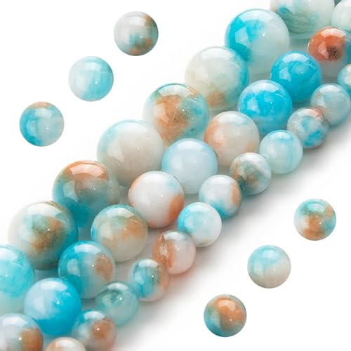 Natürliche Edelsteinperlen zur Schmuckherstellung, 10 mm, blau-weiß-braune Jade, poliert, rund, echte Steinperlen für Armband, Halskette Natürliche Edelsteinperlen zur Schmuckherstellung, 10 mm, blau-weiß-braune Jade, poliert, rund, echte Steinperlen für Armband, Halskette von DFJMASFKOL