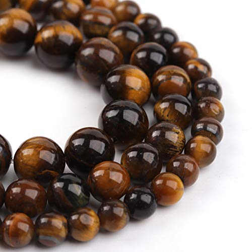 Natursteinperlen, 10 mm, gelbes Tigerauge, poliert, rund, glatte Achate, Edelsteinperlen für Schmuckherstellung, 38,1 cm (gelbes Tigerauge, 10 mm) von DFJMASFKOL
