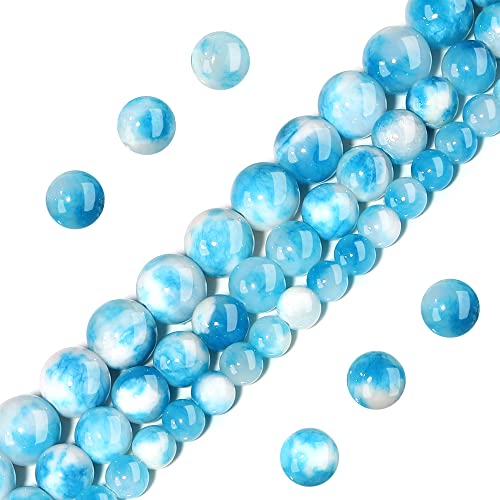 Natursteinperlen, 8 mm, blau-weiße Jade, poliert, rund, glatt, Edelsteinperlen für die Schmuckherstellung, Erwachsene, 38,1 cm (Blau-weiße Jade, 8 mm) von DFJMASFKOL