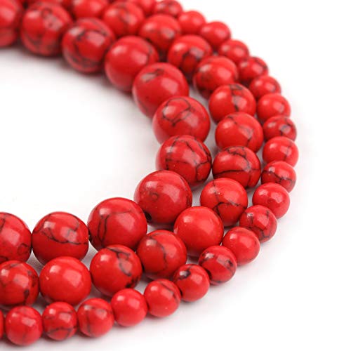 Natursteinperlen, 8 mm, rot, türkis, poliert, rund, glatt, Edelsteinperlen für Schmuckherstellung, 38,1 cm (Rot-Türkis, 8 mm) von DFJMASFKOL