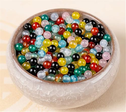 Natursteinperlen zur Schmuckherstellung, 100 Stück, 4 mm, Achat-Edelstein, glatt, rund, lose Perlen für Heimwerker (verschiedene Farben, 4 mm, 100 Stück) von DFJMASFKOL
