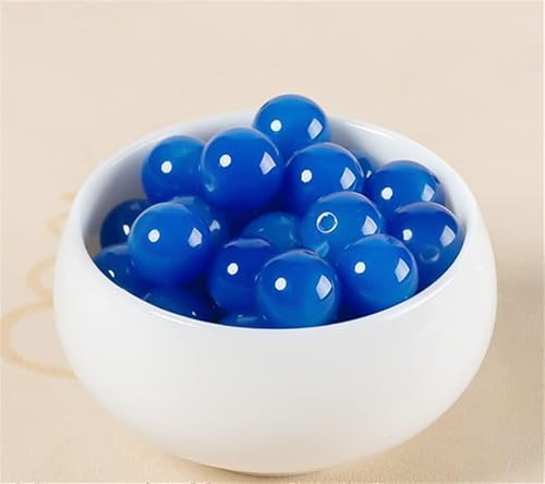Natursteinperlen zur Schmuckherstellung, 12 mm Achat-Edelstein, glatt, rund, lose Perlen für Heimwerker (Blau, 12 mm, 32–33 Stück) von DFJMASFKOL