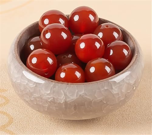 Natursteinperlen zur Schmuckherstellung, 25 Stück, 14 mm, Achat-Edelstein, glatt, rund, lose Perlen zum Selbermachen (rot, 14 mm, 25 Stück) von DFJMASFKOL