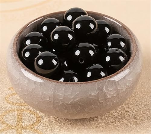 Natursteinperlen zur Schmuckherstellung, 30 Stück, 12 mm, Achat-Edelstein, glatt, rund, lose Perlen zum Selbermachen (schwarz, 12 mm, 30 Stück) von DFJMASFKOL
