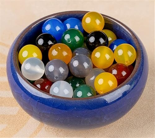 Natursteinperlen zur Schmuckherstellung, 34 Stück, 10 mm, Achat-Edelstein, glatt, rund, lose Perlen zum Selbermachen (verschiedene Farben, 10 mm, 34 Stück) von DFJMASFKOL