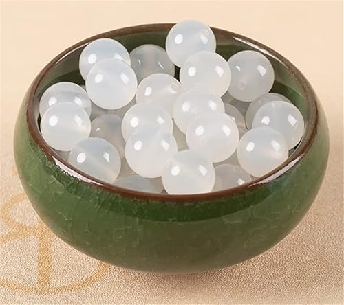 Natursteinperlen zur Schmuckherstellung, 50 Stück, 10 mm, Achat-Edelstein, glatt, rund, lose Perlen für Heimwerker (Weiß, 10 mm, 50 Stück) von DFJMASFKOL