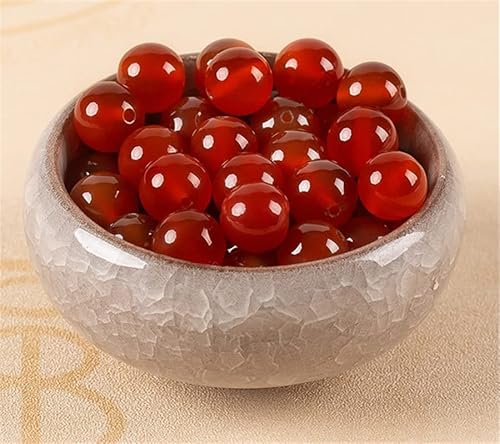 Natursteinperlen zur Schmuckherstellung, 50 Stück, 10 mm, Achat-Edelstein, glatt, rund, lose Perlen für Heimwerker (rot, 10 mm, 50 Stück) von DFJMASFKOL