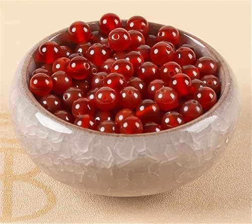 Natursteinperlen zur Schmuckherstellung, 55 Stück, 6 mm, Achat-Edelstein, glatt, rund, lose Perlen für Heimwerker (rot, 6 mm, 55 Stück) von DFJMASFKOL