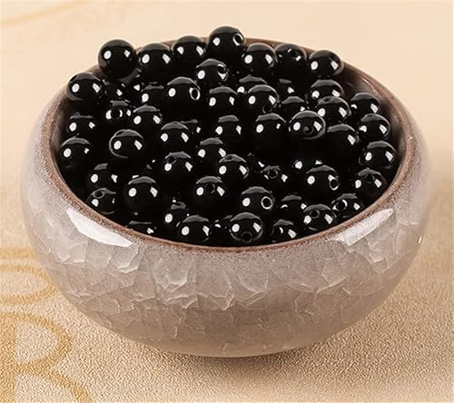 Natursteinperlen zur Schmuckherstellung, 55 Stück, 6 mm, Achat-Edelstein, glatt, rund, lose Perlen zum Selbermachen (schwarz, 6 mm, 55 Stück) von DFJMASFKOL