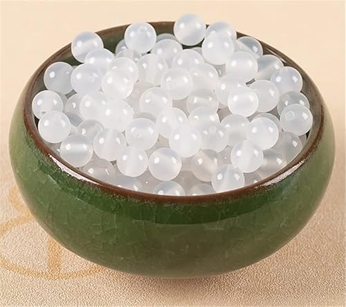 Natursteinperlen zur Schmuckherstellung, 55 Stück, 6 mm, Achat-Edelstein, glatt, rund, lose Perlen zum Selbermachen (weiß, 6 mm, 55 Stück) von DFJMASFKOL