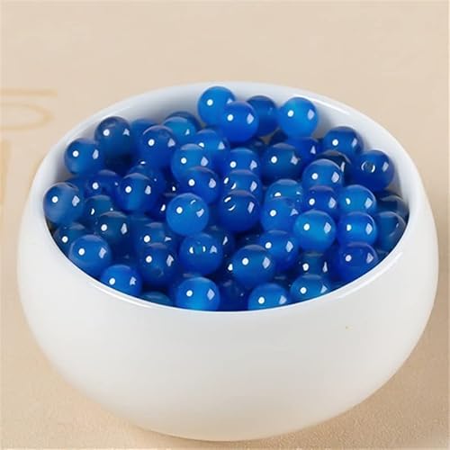 Natursteinperlen zur Schmuckherstellung, 61–63 Stück, 6 mm, Achat-Edelstein, glatt, rund, lose Perlen für Heimwerker (Blau, 6 mm, 61–63 Stück) von DFJMASFKOL