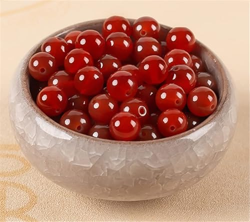 Natursteinperlen zur Schmuckherstellung, 8 mm, Achat-Edelstein, glatt, rund, lose Perlen für Heimwerker (rot, 8 mm, 55 Stück) von DFJMASFKOL