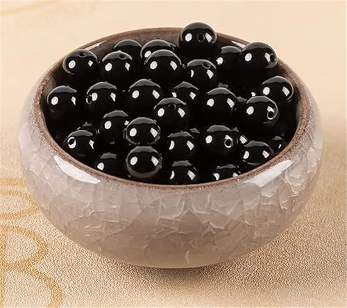 Natursteinperlen zur Schmuckherstellung, 8 mm, Achat-Edelstein, glatt, rund, lose Perlen zum Selbermachen (schwarz, 8 mm, 55 Stück) von DFJMASFKOL