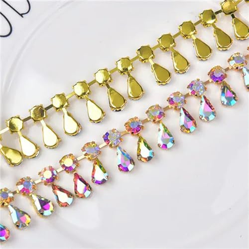 1/2 Meter handgemachte Strass-Strass-Cup-Kette, rund, Tropfenform, Kristallbesatz, goldfarbene Metallkrallenbasis, Fransen, Hochzeitskleid, Kleidungszubehör 1/2 Meter handgemachte Strass-Strass-Cup-Kette, rund, Tropfenform, Kristallbesatz, goldfarbene Metallkrallenbasis, Fransen, Hochzeitskleid, Kleidungszubehör von DFLINGA