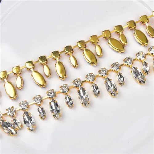 1/2 Meter handgemachte Strass-Strass-Cup-Kette, rund, Tropfenform, Kristallbesatz, goldfarbene Metallkrallenbasis, Fransen, Hochzeitskleid, Kleidungszubehör 1/2 Meter handgemachte Strass-Strass-Cup-Kette, rund, Tropfenform, Kristallbesatz, goldfarbene Metallkrallenbasis, Fransen, Hochzeitskleid, Kleidungszubehör von DFLINGA