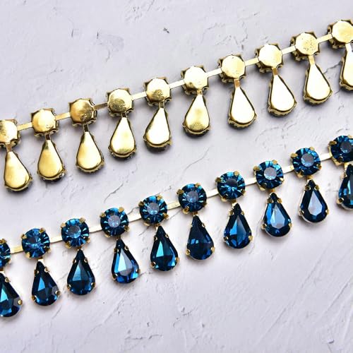 1/2 Meter handgemachte Strass-Strass-Cup-Kette, rund, Tropfenform, Kristallbesatz, goldfarbene Metallkrallenbasis, Fransen, Hochzeitskleid, Kleidungszubehör 1/2 Meter handgemachte Strass-Strass-Cup-Kette, rund, Tropfenform, Kristallbesatz, goldfarbene Metallkrallenbasis, Fransen, Hochzeitskleid, Kleidungszubehör von DFLINGA