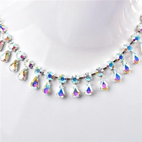 1/2 Meter handgemachte Strass-Strass-Cup-Kette, rund, Tropfenform, Kristallbesatz, goldfarbene Metallkrallenbasis, Fransen, Hochzeitskleid, Kleidungszubehör 1/2 Meter handgemachte Strass-Strass-Cup-Kette, rund, Tropfenform, Kristallbesatz, goldfarbene Metallkrallenbasis, Fransen, Hochzeitskleid, Kleidungszubehör von DFLINGA