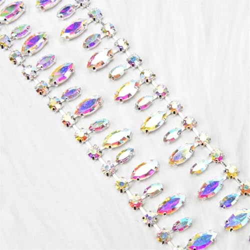 1/2 Meter handgemachte Strass-Strass-Cup-Kette, rund, Tropfenform, Kristallbesatz, goldfarbene Metallkrallenbasis, Fransen, Hochzeitskleid, Kleidungszubehör 1/2 Meter handgemachte Strass-Strass-Cup-Kette, rund, Tropfenform, Kristallbesatz, goldfarbene Metallkrallenbasis, Fransen, Hochzeitskleid, Kleidungszubehör von DFLINGA