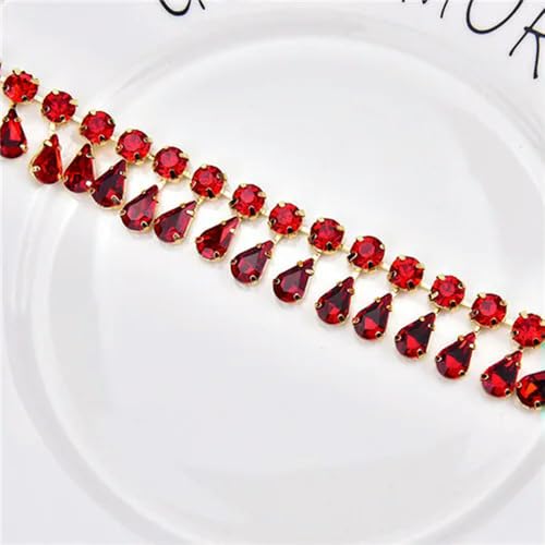 1/2 Meter handgemachte Strass-Strass-Cup-Kette, rund, Tropfenform, Kristallbesatz, goldfarbene Metallkrallenbasis, Fransen, Hochzeitskleid, Kleidungszubehör von DFLINGA