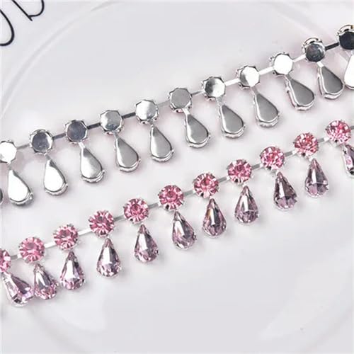 1/2 Meter handgemachte Strass-Strass-Cup-Kette, rund, Tropfenform, Kristallbesatz, goldfarbene Metallkrallenbasis, Fransen, Hochzeitskleid, Kleidungszubehör 1/2 Meter handgemachte Strass-Strass-Cup-Kette, rund, Tropfenform, Kristallbesatz, goldfarbene Metallkrallenbasis, Fransen, Hochzeitskleid, Kleidungszubehör von DFLINGA