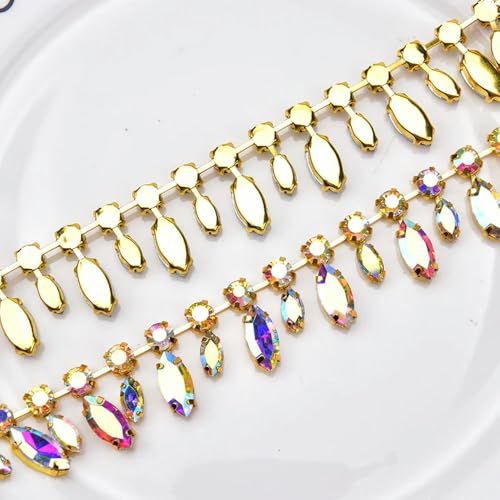 1/2 Meter handgemachte Strass-Strass-Cup-Kette, rund, Tropfenform, Kristallbesatz, goldfarbene Metallkrallenbasis, Fransen, Hochzeitskleid, Kleidungszubehör 1/2 Meter handgemachte Strass-Strass-Cup-Kette, rund, Tropfenform, Kristallbesatz, goldfarbene Metallkrallenbasis, Fransen, Hochzeitskleid, Kleidungszubehör von DFLINGA