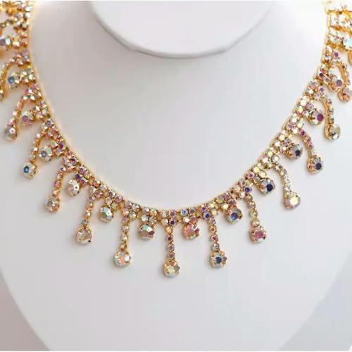 1/5 Yards Strassbesatz AB Strasskette Kristallapplikationsstreifen Schnur zum Basteln von Kleidung Bling Nähverzierungen für DIY-Kleid 1/5 Yards Strassbesatz AB Strasskette Kristallapplikationsstreifen Schnur zum Basteln von Kleidung Bling Nähverzierungen für DIY-Kleid von DFLINGA