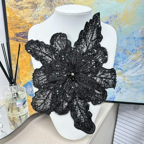 1 Stück Pailletten-Perlen-Brustblume 3D-Blumenspitze Patches Mehrschichtige Applikation Kleidung Stoff Nähmaterial DIY Kleidungszubehör von DFLINGA