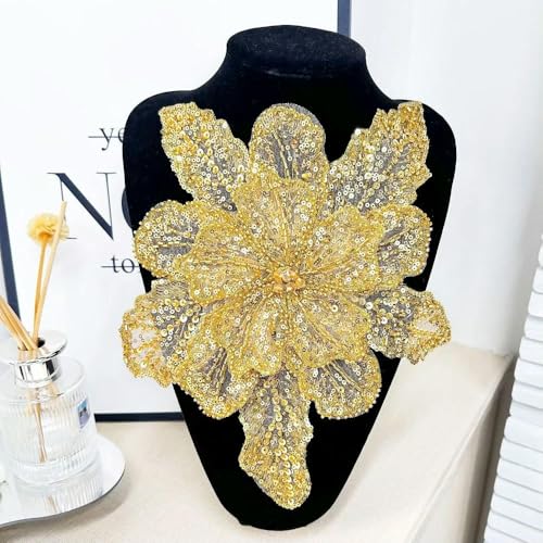 1 Stück Pailletten-Perlen-Brustblume 3D-Blumenspitze Patches Mehrschichtige Applikation Kleidung Stoff Nähmaterial DIY Kleidungszubehör von DFLINGA