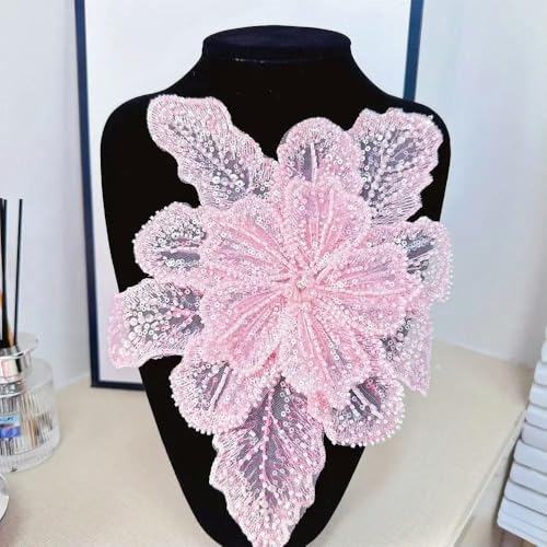 1 Stück Pailletten-Perlen-Brustblume 3D-Blumenspitze Patches Mehrschichtige Applikation Kleidung Stoff Nähmaterial DIY Kleidungszubehör von DFLINGA