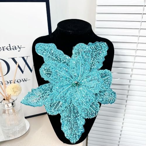 1 Stück Pailletten-Perlen-Brustblume 3D-Blumenspitze Patches Mehrschichtige Applikation Kleidung Stoff Nähmaterial DIY Kleidungszubehör von DFLINGA