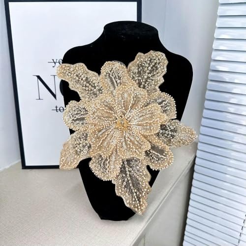 1 Stück Pailletten-Perlen-Brustblume 3D-Blumenspitze Patches Mehrschichtige Applikation Kleidung Stoff Nähmaterial DIY Kleidungszubehör von DFLINGA