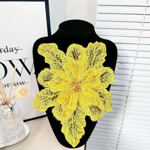 1 Stück Pailletten-Perlen-Brustblume 3D-Blumenspitze Patches Mehrschichtige Applikation Kleidung Stoff Nähmaterial DIY Kleidungszubehör von DFLINGA