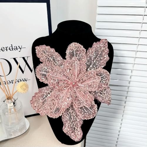 1 Stück Pailletten-Perlen-Brustblume 3D-Blumenspitze Patches Mehrschichtige Applikation Kleidung Stoff Nähmaterial DIY Kleidungszubehör von DFLINGA