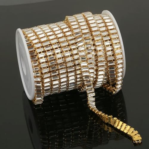 10 Yards 3x7mm Rechteck Kristall Strass Kette Trim Splitter/Gold Kralle Klare Glas Kette Diy Hochzeit Kleid Nähen auf Trim von DFLINGA