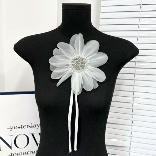 2 Stück Mesh-Gaze-Blumen-Applikationen, 3D-Kleidungsapplikation, abnehmbar, Hochzeitskleid, Brustblumen-Kleidung, große Brustblumen-Aufnäher von DFLINGA