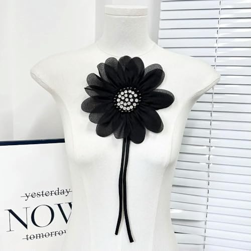 2 Stück Mesh-Gaze-Blumen-Applikationen, 3D-Kleidungsapplikation, abnehmbar, Hochzeitskleid, Brustblumen-Kleidung, große Brustblumen-Aufnäher von DFLINGA