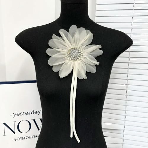 2 Stück Mesh-Gaze-Blumen-Applikationen, 3D-Kleidungsapplikation, abnehmbar, Hochzeitskleid, Brustblumen-Kleidung, große Brustblumen-Aufnäher von DFLINGA