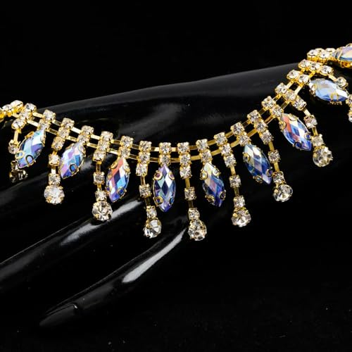 2 Yards Lila AB Strass Quaste Perlenkette Nähen Bühnenkostüm Mehrfarbig Golden Fransenbesatz DIY Damenrock Spitze 2 Yards Lila AB Strass Quaste Perlenkette Nähen Bühnenkostüm Mehrfarbig Golden Fransenbesatz DIY Damenrock Spitze von DFLINGA