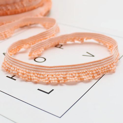 DFLINGA 5/10 Yards elastische Farbe Karierte gekräuselte Spitze DIY Kopfbedeckung Hut Box Schleife gewebte Kleidung Unterwäsche BH Badeanzug Gurt Band Dekoration von DFLINGA