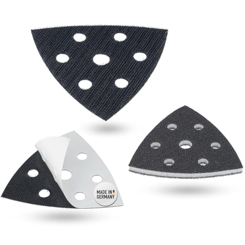 DFS Deltaschleifer Zubehör-Set 3-fach Softauflage, Schutzauflage, Klettscheibe selbstklebend als Ersatzklett für Schleifplatte 93x93x93 mm 6-Loch,Interface-Pad für Schleifpapier Dreieckschleifer von DFS