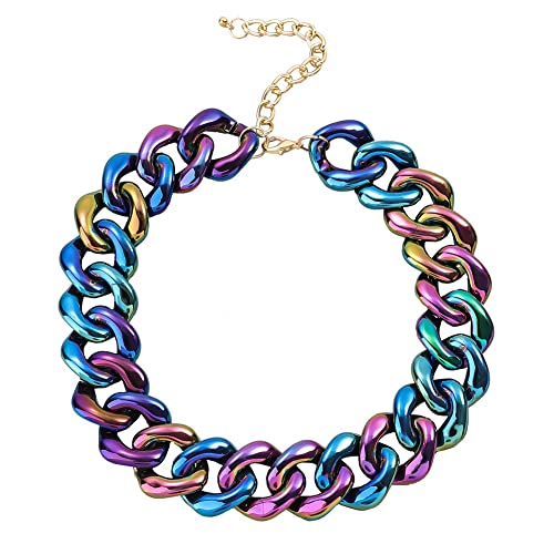 DFWY Buntes Acryl Chunky Chain Choker Für Frauen,Übertriebene Kubanische Gliederketten Aus Kunststoffharz,Vintage Punk Statement Boho Modeschmuck Geschenk Für Mädchen(Dark Purple) von DFWY