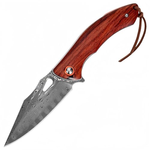 DGHFOP Klappmesser einhandmesser Damaszener-Muster Holzgriff Klappmesser Outdoor Survival Messer für Camping Survival Knife Einhandmesser DGHFOP Klappmesser einhandmesser Damaszener-Muster Holzgriff Klappmesser Outdoor Survival Messer für Camping Survival Knife Einhandmesser von DGHFOP
