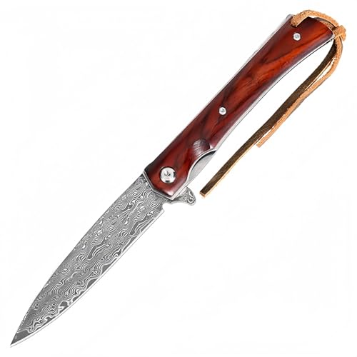 DGHFOP Slim Klappmesser Holzgriff Klappmesser Damaszener-Muster Survival Knife Einhandmesser Outdoor Survival Messer für Camping DGHFOP Slim Klappmesser Holzgriff Klappmesser Damaszener-Muster Survival Knife Einhandmesser Outdoor Survival Messer für Camping von DGHFOP