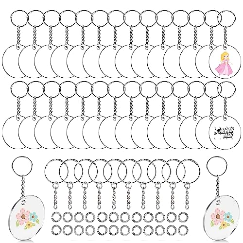 120 Stück Acryl Schlüsselanhänger Rohling Set, Rund Acryl Transparent Kreis Schlüsselbund mit 40 Acryl Anhänger Rohlinge mit Loch, 40 Schlüsselringe, 40 Biegeringe, für Diy Schlüsselbund Basteln von DGN