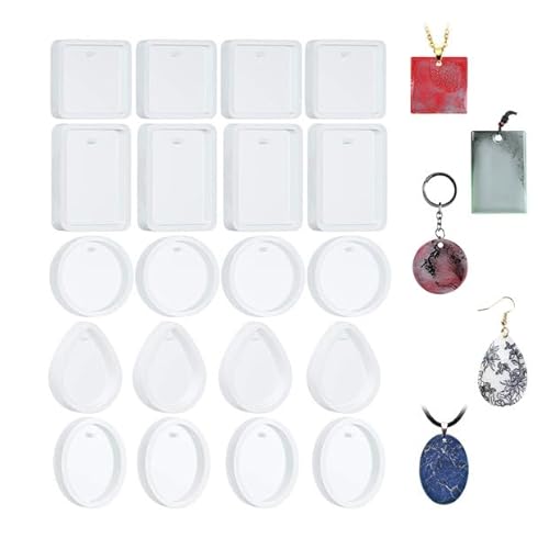 20 Stück Epoxidharz Silikon Formen Schmuck, Rechteck, Quadrat, Kreis, Oval, Teardrop, Resin Silikonform Ohrringe mit Löchern, Schmuckgussformen Silikonformen Anhänger, für DIY und Schlüsselanhänger von DGN
