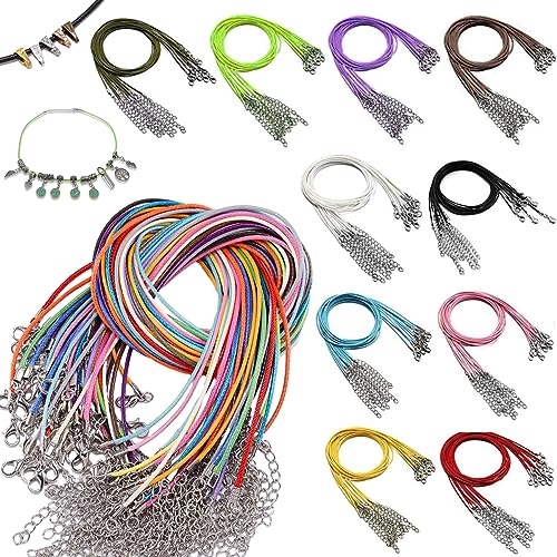 50 Stück Wachseil für Schmuckherstellung,Lederschnurkette,Lederschnüre 2mm,Schnur Lederband Kette,Schmuckband Kette,40-50cm Einstellbar Lederriemen Seil,für DIY Armband Halskette Schmuck,10 Farben von DGN