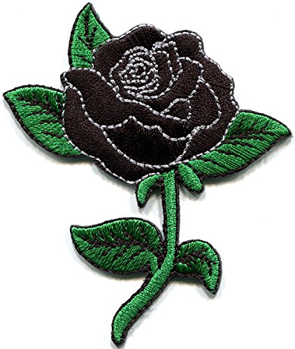 Aufnäher/Aufbügler / Bügelbild, Motiv: schwarze Rose, 70er Jahre, Gothic, Retro-Biker, bestickt, Maße: 6,63 x 7,6 cm von DOGNNAK
