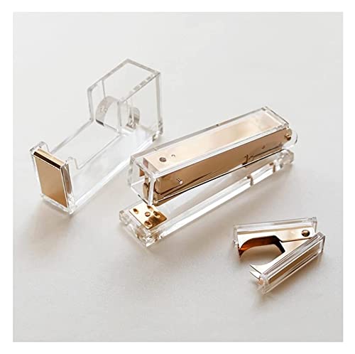 DGSYUAN Büroheftgerät Tischhefter 3er-Pack Acryl-Hefter-Set, Schreibtischzubehör, Transparente Heftklammern Und Klammerentferner, Klebebandspender for Bürobedarf(A) von DGSYUAN