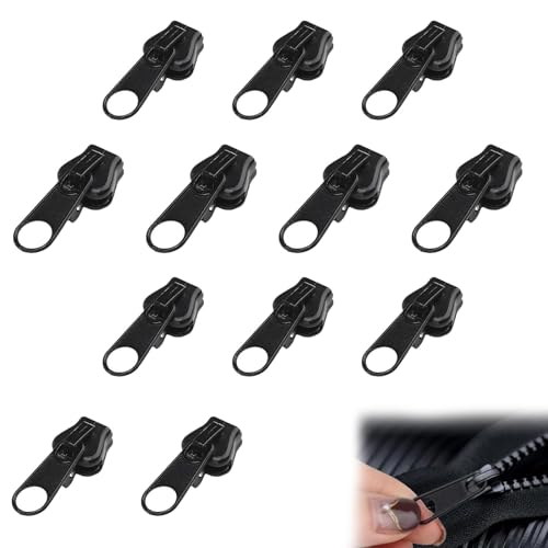 DGUSO 12 Stück Reißverschluss Zipper,Fix Reißverschluss Zipper,Reissverschluss Reparatur Set,Haushaltbarer Fix-Reißverschluss,Reißverschluss Reparatur Set für Mäntel,Taschen,Koffer,Jeans(Schwarz) von DGUSO